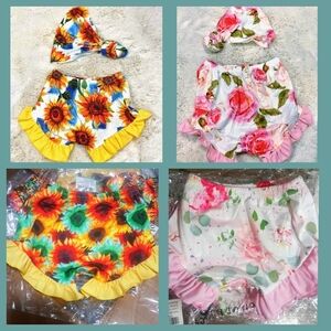 Boutique Bummies Ruffle Shorties Set With Matching Headwrap